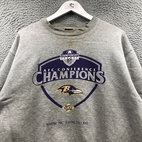 Vintage 2001 Nike Baltimore Ravens Super Bowl XXXV Sweatshirt Mens Large Gray - Picture 10 of 14